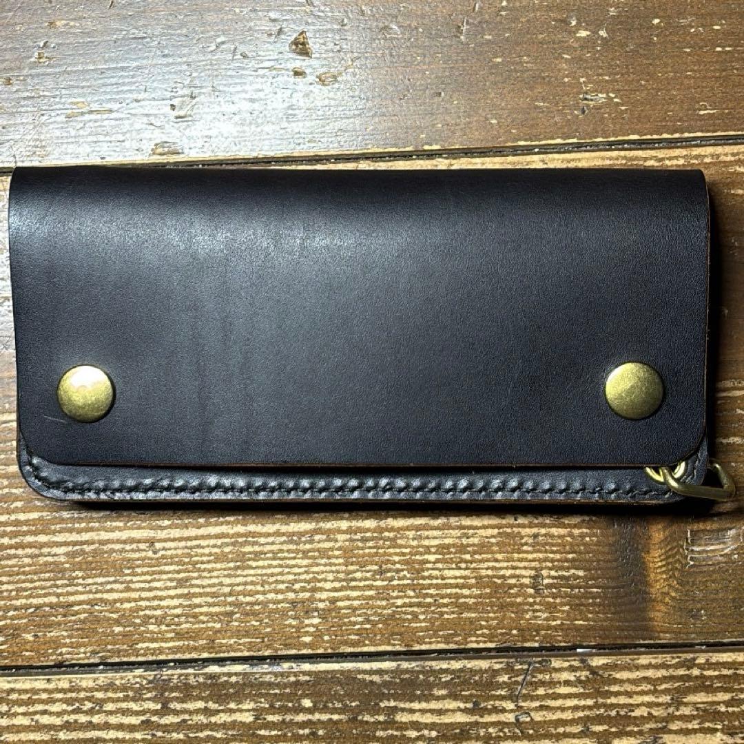 たつのハンドワックスレザー茶芯ハンドメイドトラッカーウォレット タロンジップ