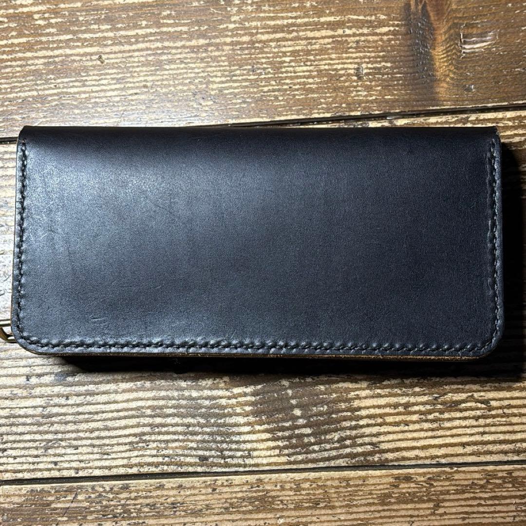 たつのハンドワックスレザー茶芯ハンドメイドトラッカーウォレット タロンジップ