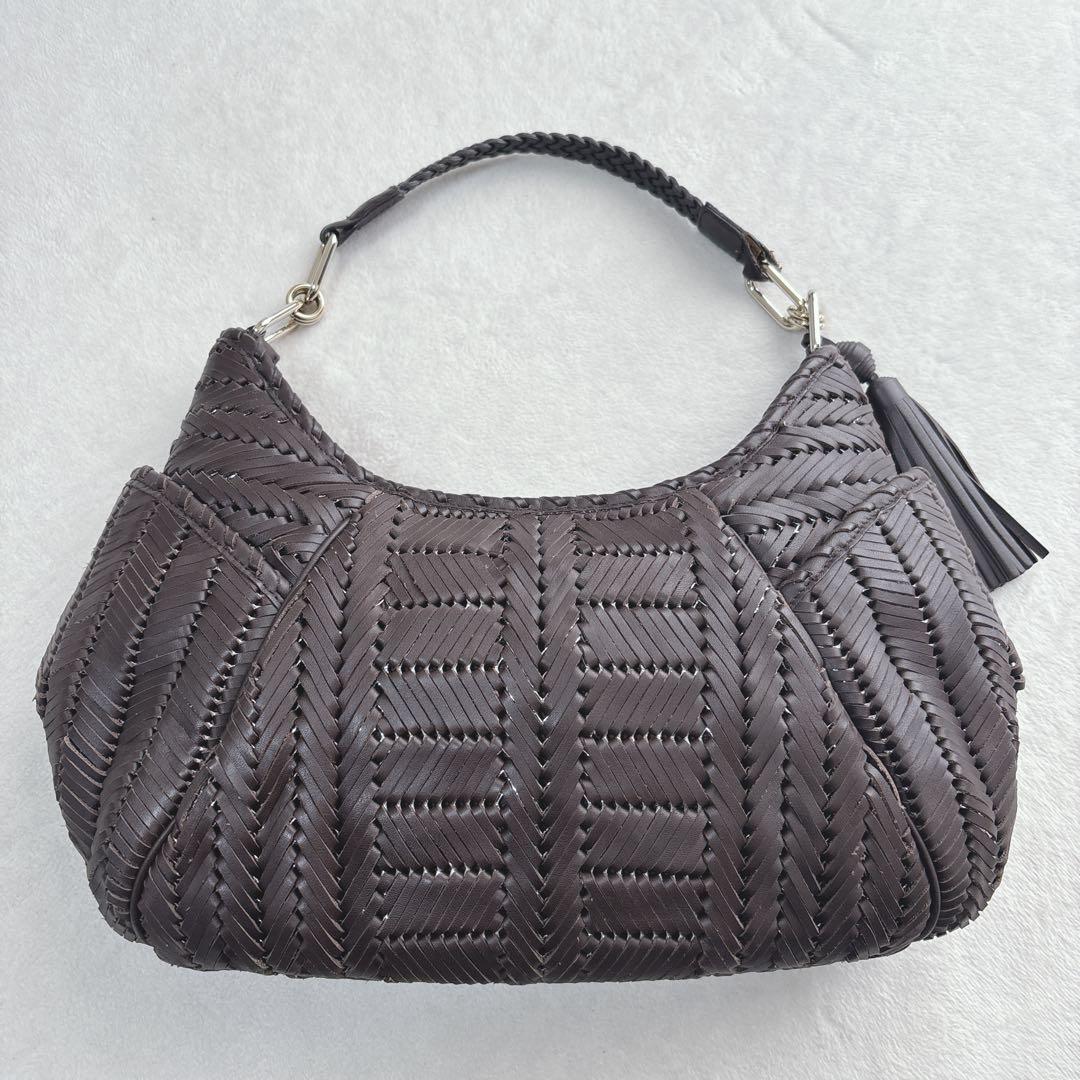 【美品】アニヤハインドマーチ　ワンショルダーバッグ　レザー　編み込み　リボン