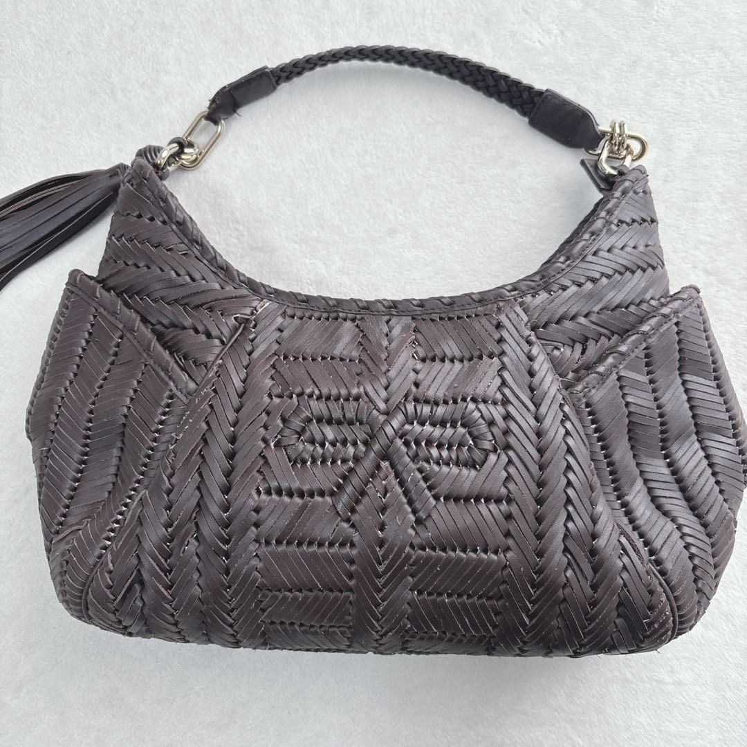 【美品】アニヤハインドマーチ　ワンショルダーバッグ　レザー　編み込み　リボン