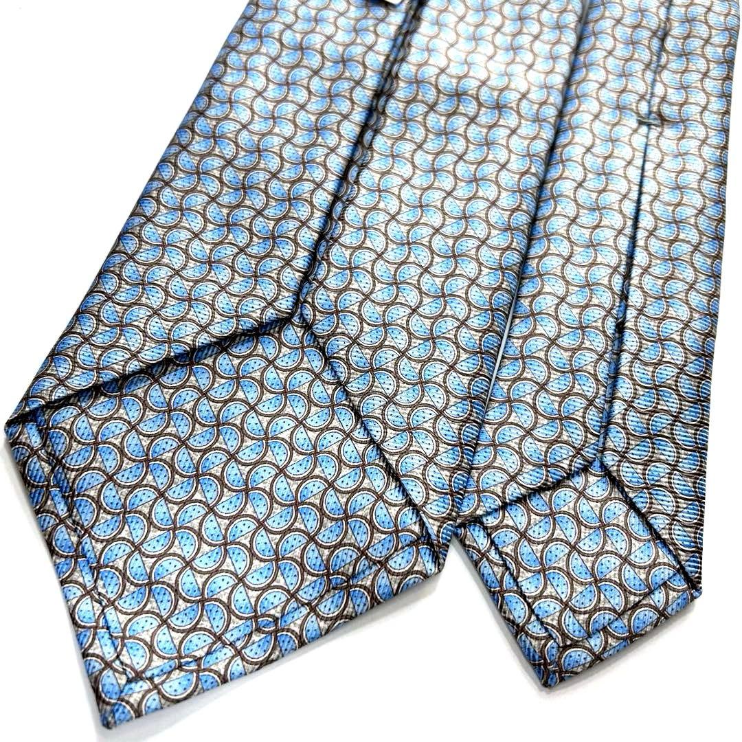 使用 ブルガリ ネクタイ シルク 総柄 幾何学模様 セッテピエゲ 水色