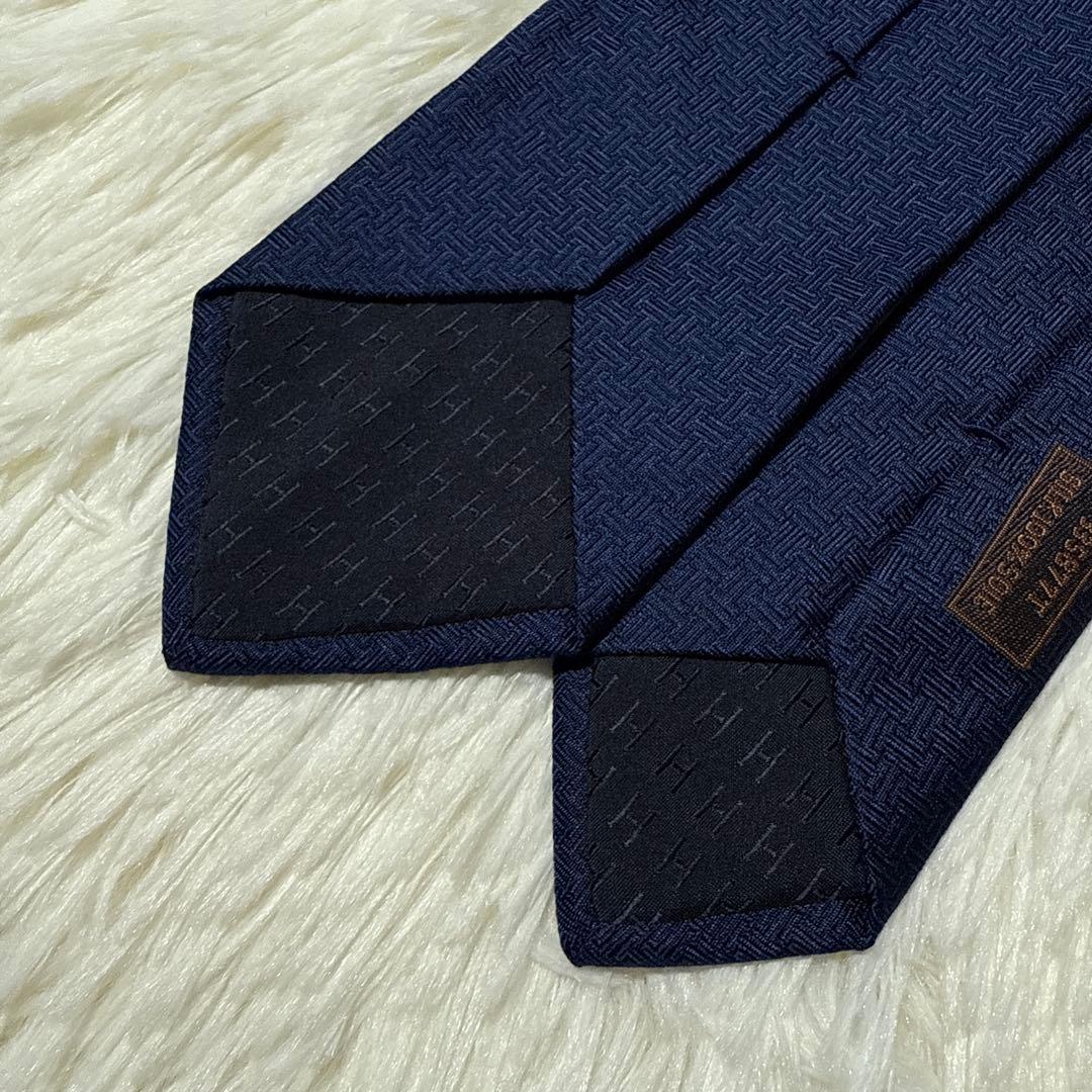 【ひまわり】HERMES ネクタイ　H柄　ジャガード　高級シルク　細め