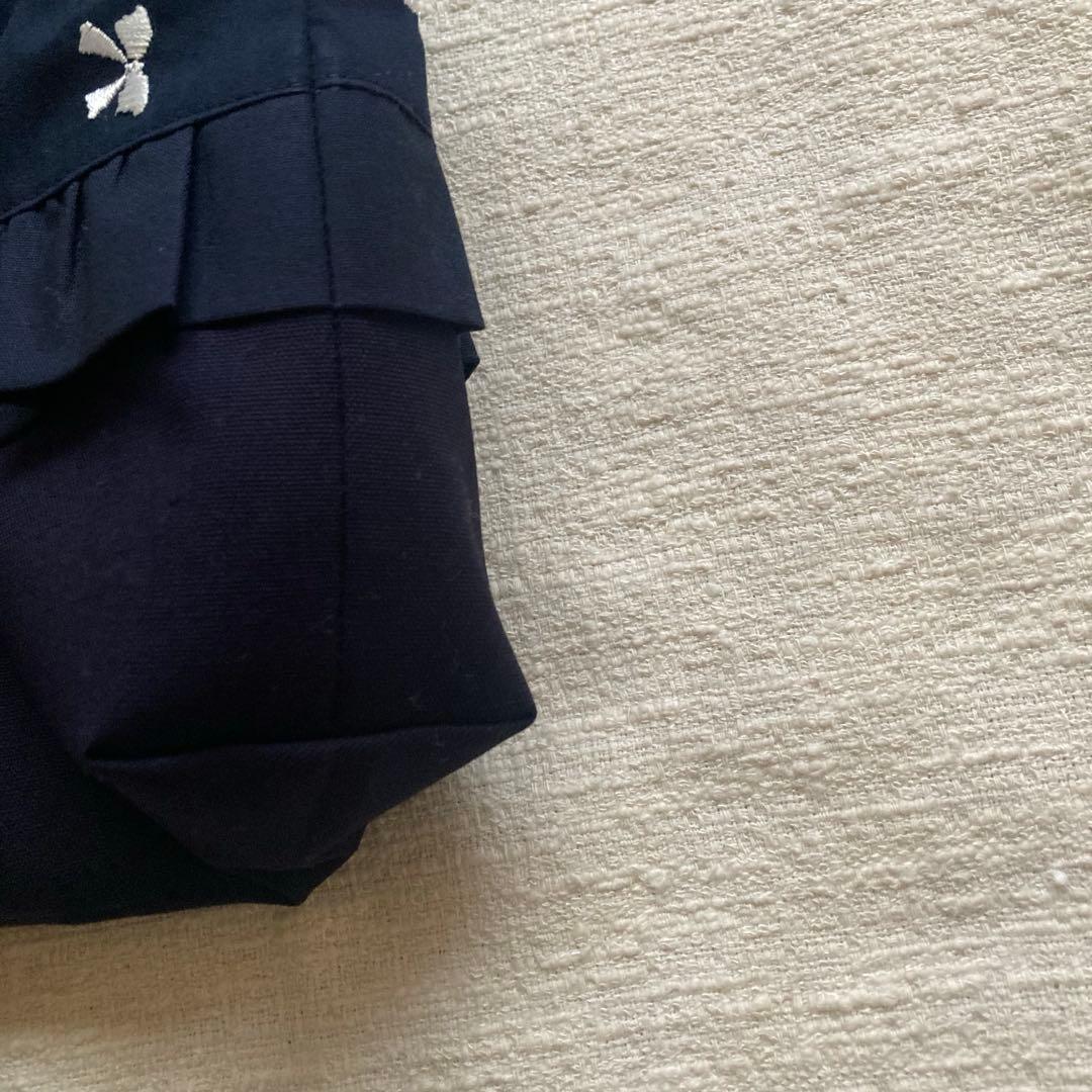 ルト！リボン刺繍ネイビーフリルレッスンバッグ+上履き袋　ハンドメイド
