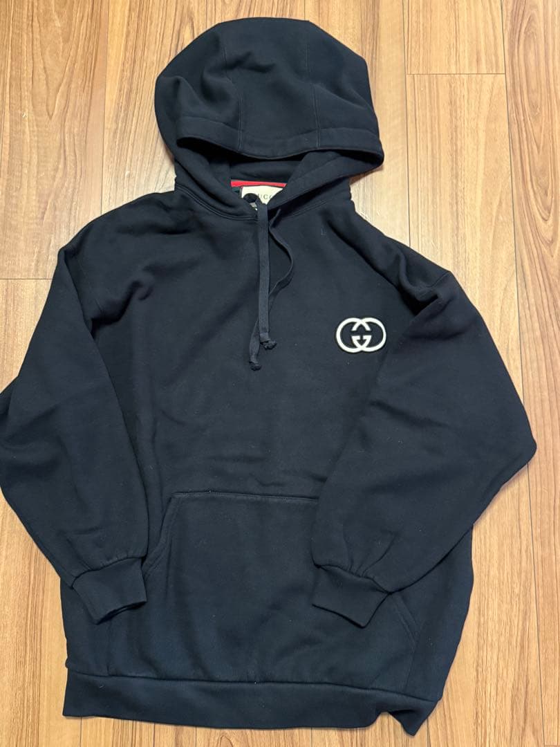GUCCI グッチ ブラック GGマークフード付きパーカー 黒 XS