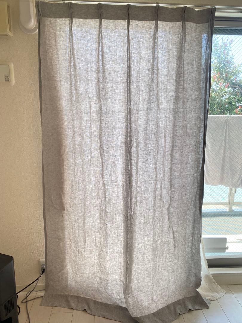 モモナチュラル リネンカーテン ホワイト グレー