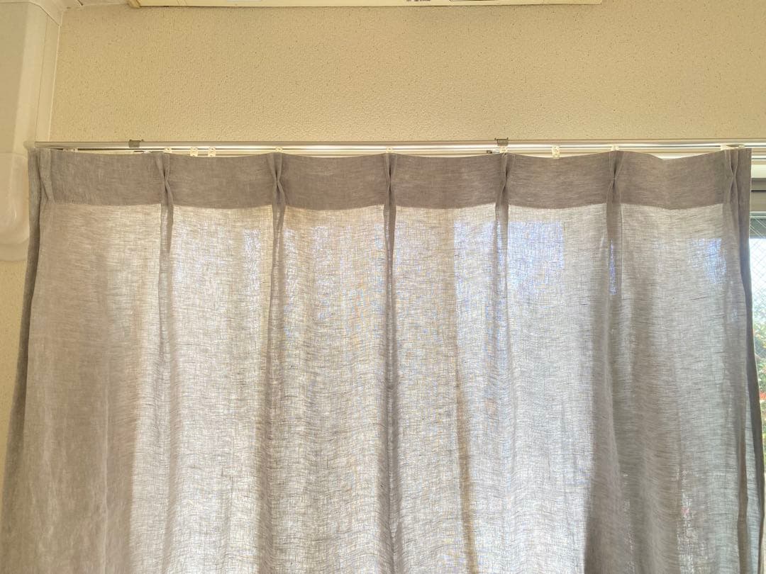 モモナチュラル リネンカーテン ホワイト グレー