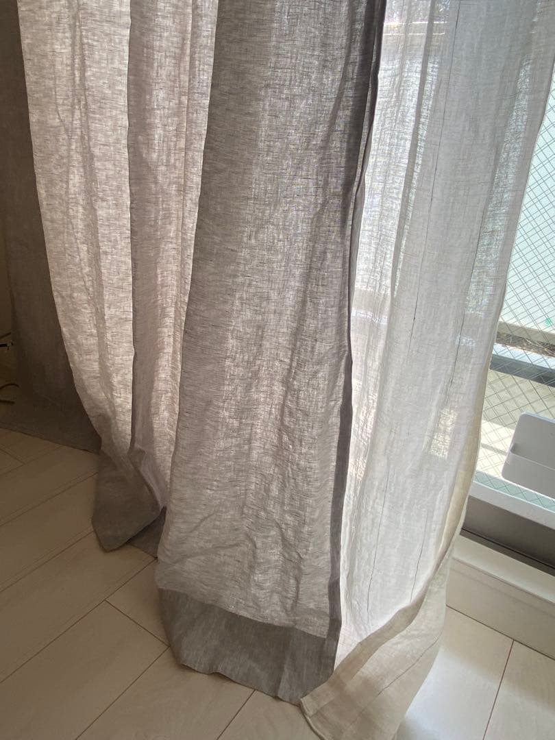 モモナチュラル リネンカーテン ホワイト グレー