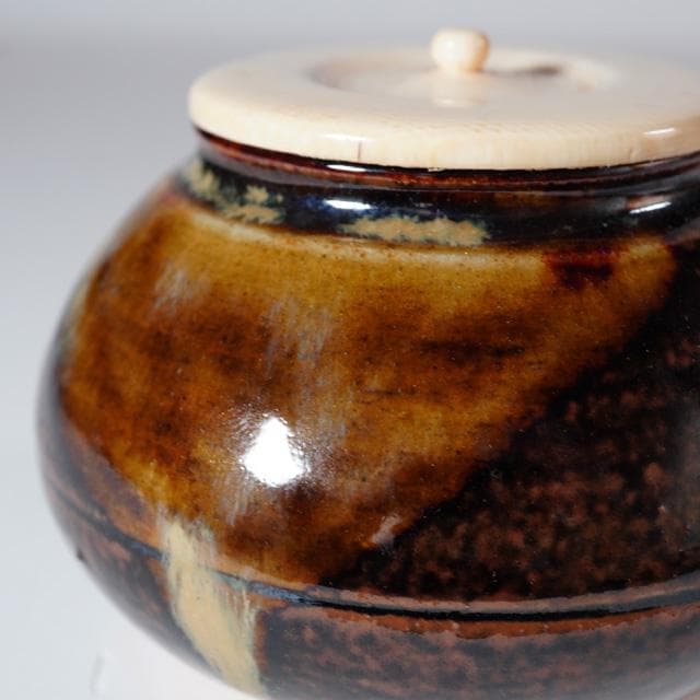 膳所焼　大海茶入　仕覆：伊予簾　共箱　茶道具　茶器　長緒　陽炎園