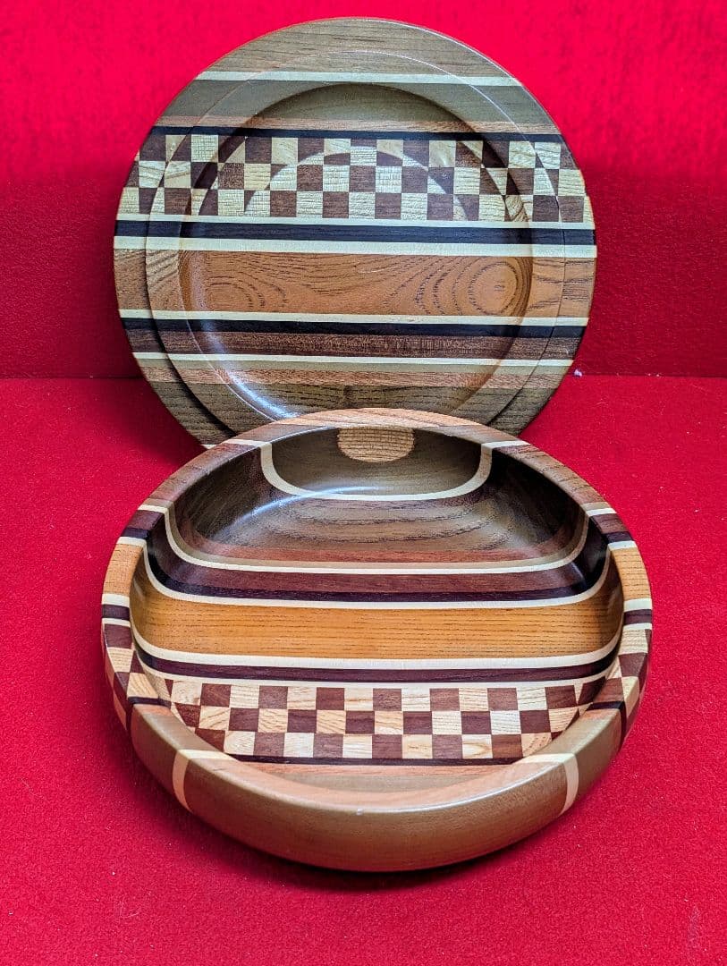 大幅お値下げ　箱根寄木細工　無垢八寸　シマ　蓋つき菓子盆（深め） お正月