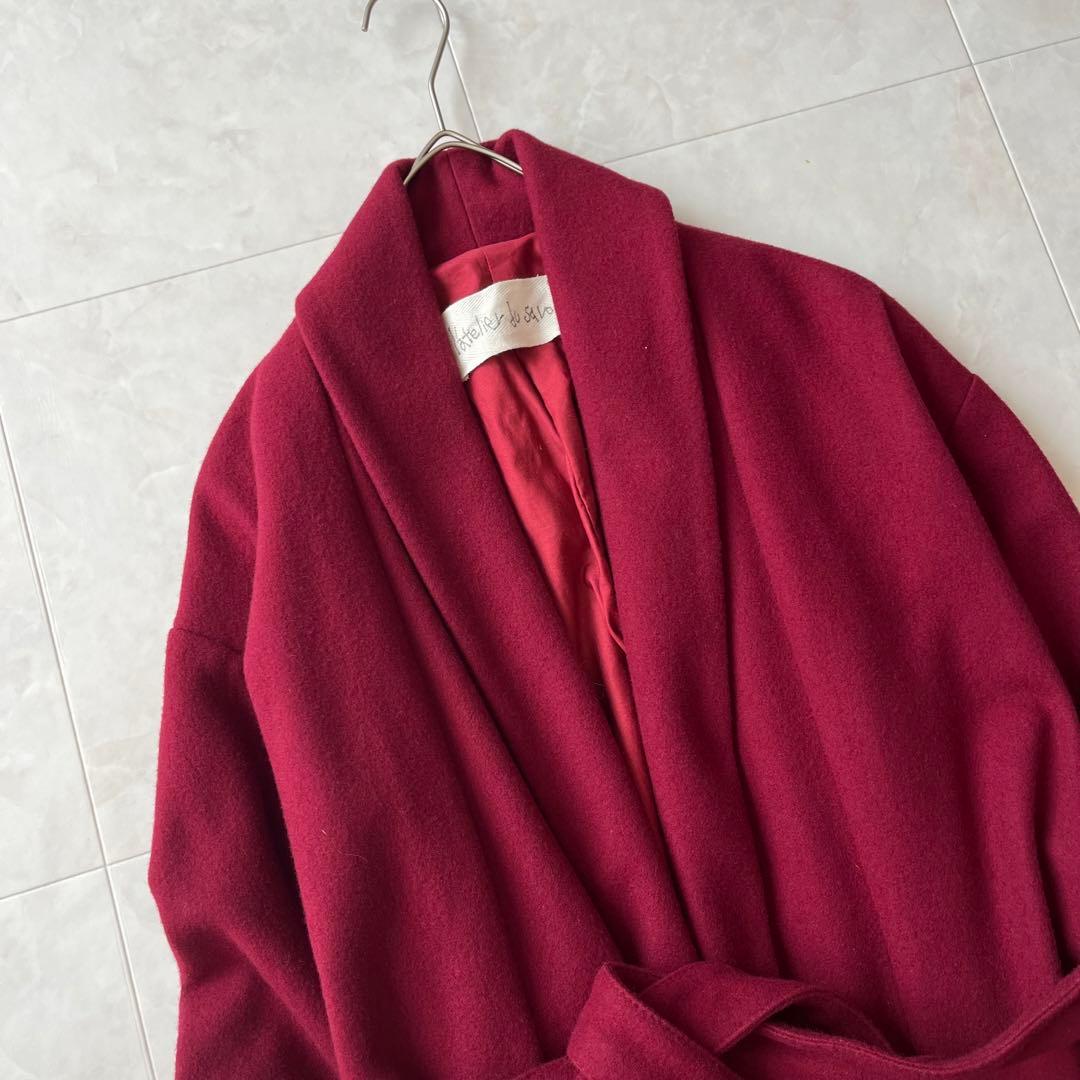 タグ付　未使用品✨アトリエドゥサボン　ショールカラーロングコート　ワインレッド