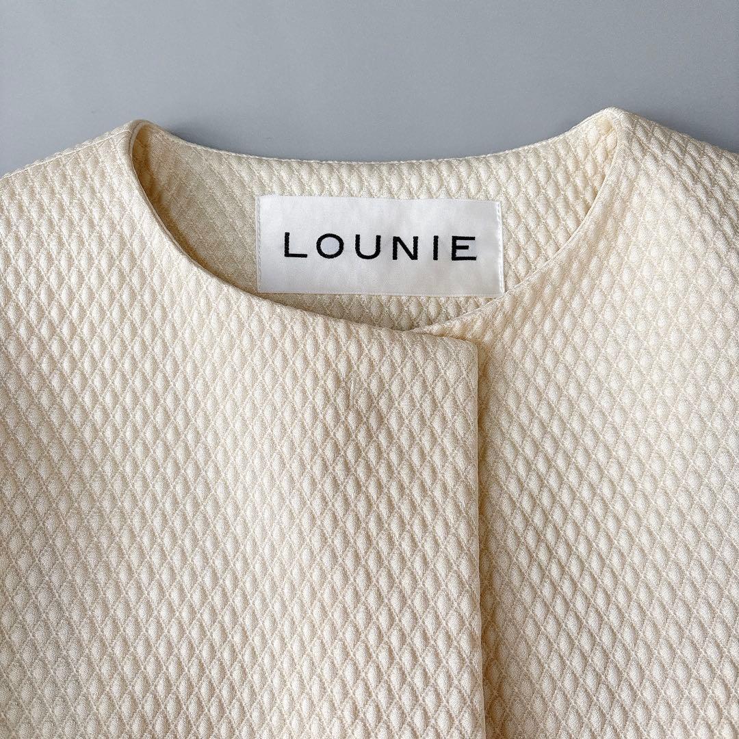 美品⁑ルーニィ　ジャカードバルーンアウター　オフホワイト　ノーカラージャケット