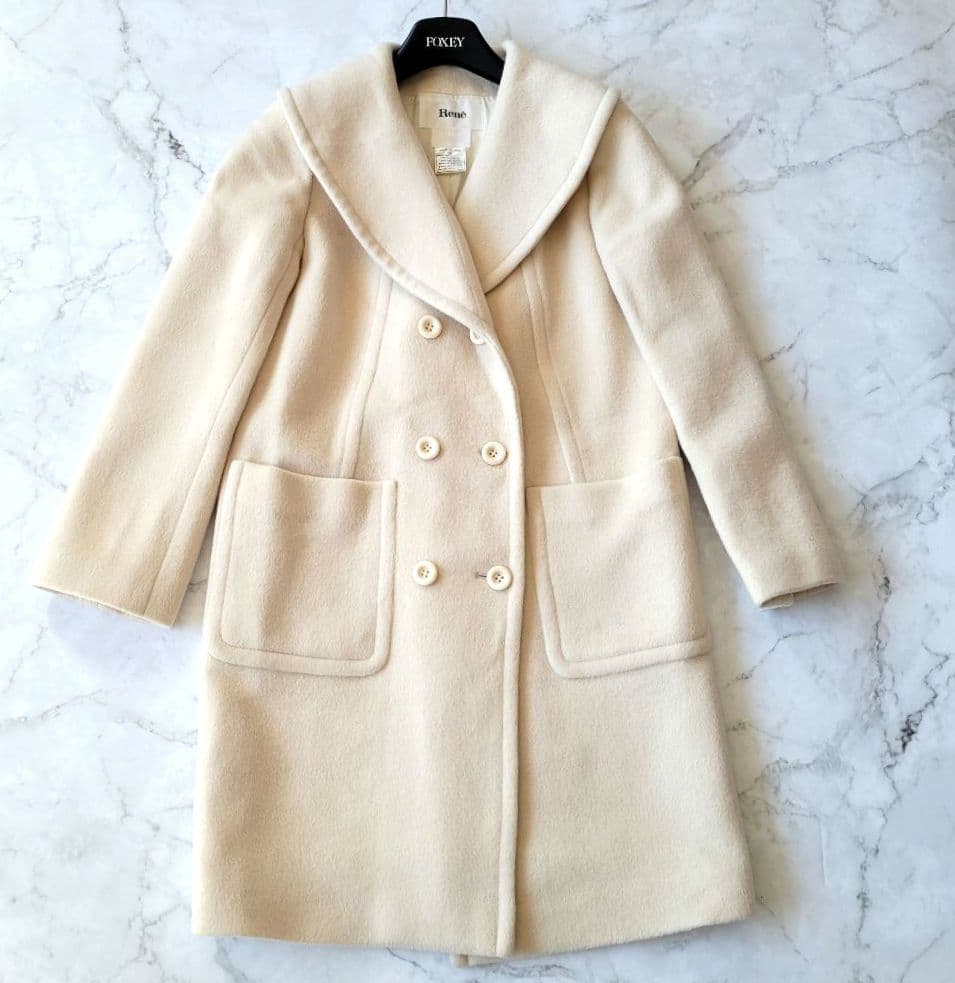Rene ルネ アイボリー ショールカラー　ロングコート 36