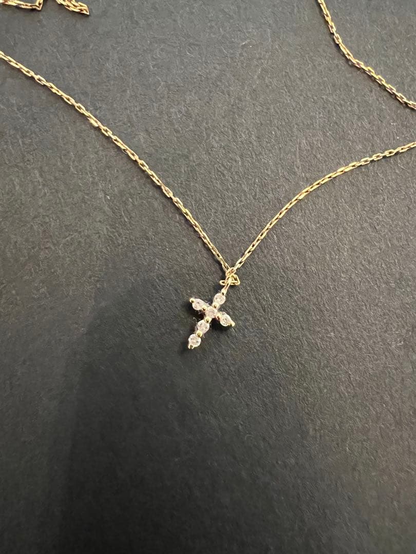 agete アガット K18 ダイヤモンド クロスネックレス 0.03ct