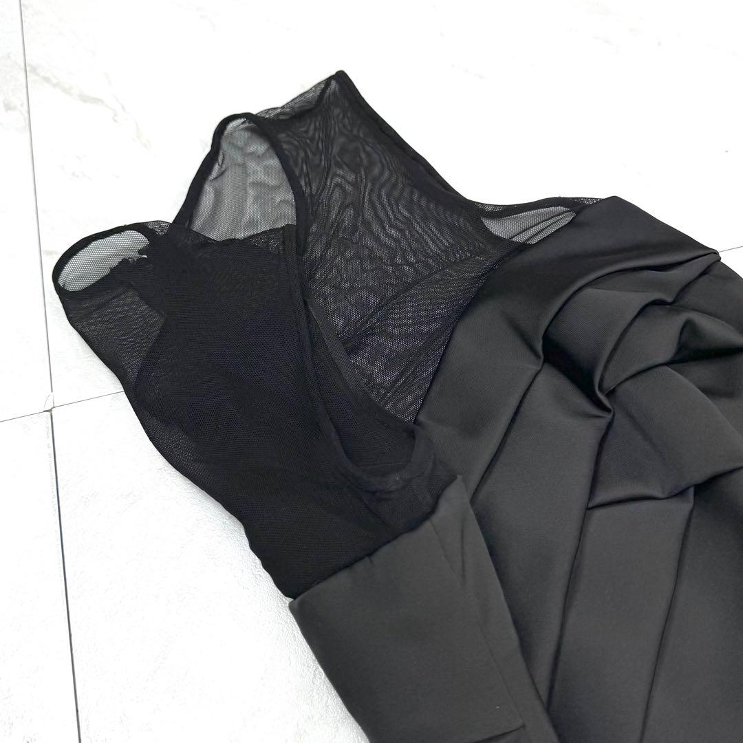 美品 タダシショージ マキシドレス レース ドレープ ロングワンピース 黒