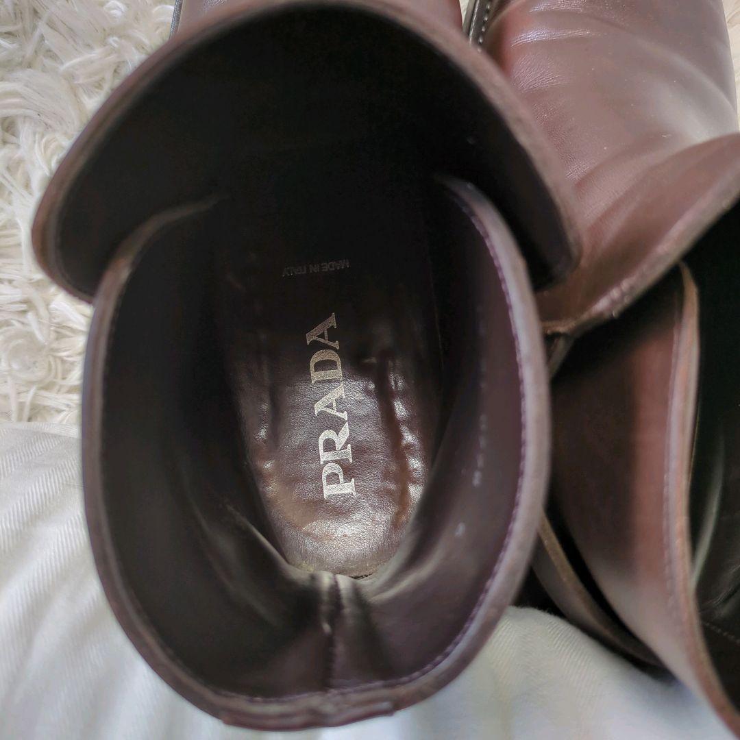 プラダ　ベルテッドブーツ　イタリア製　ブラウン　サイズ表記6