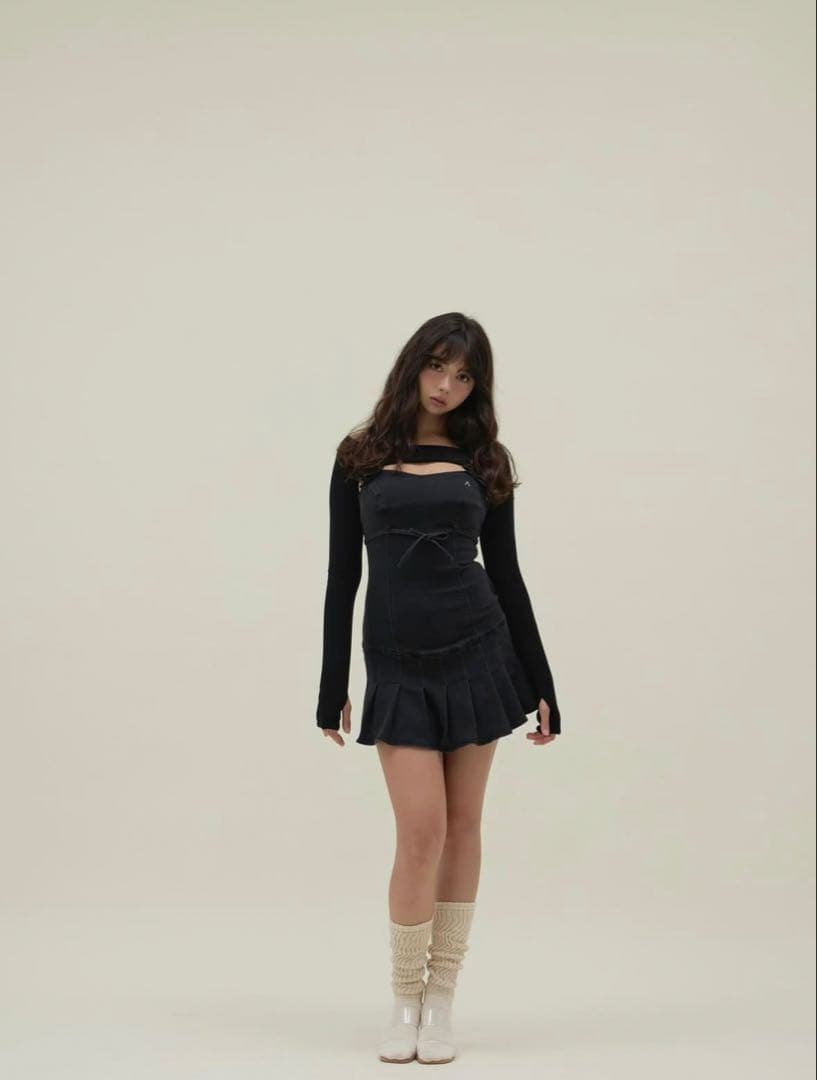 ワンピース Bonnie denim mini dress color black