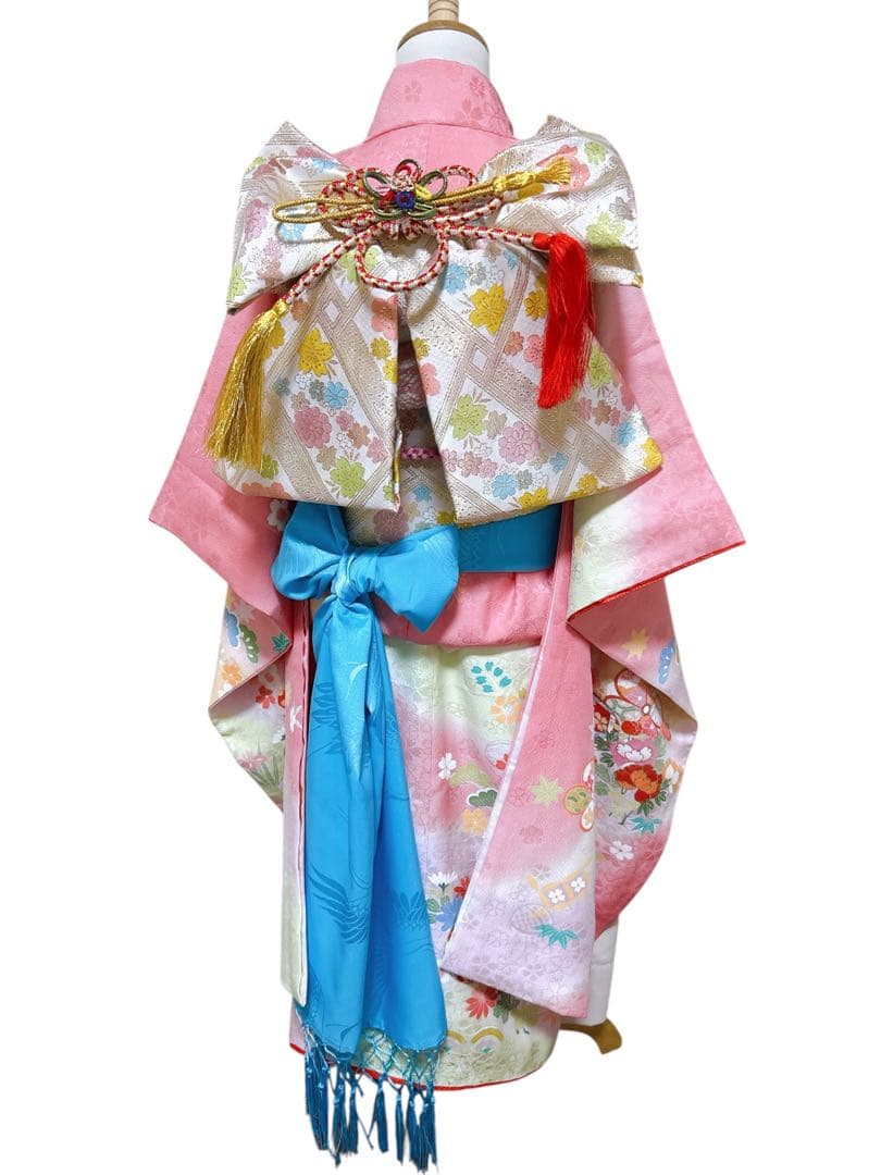 豪華正絹完全フルセット♡七五三　7歳　女の子　ピンク系　髪飾り　パール付帯締め