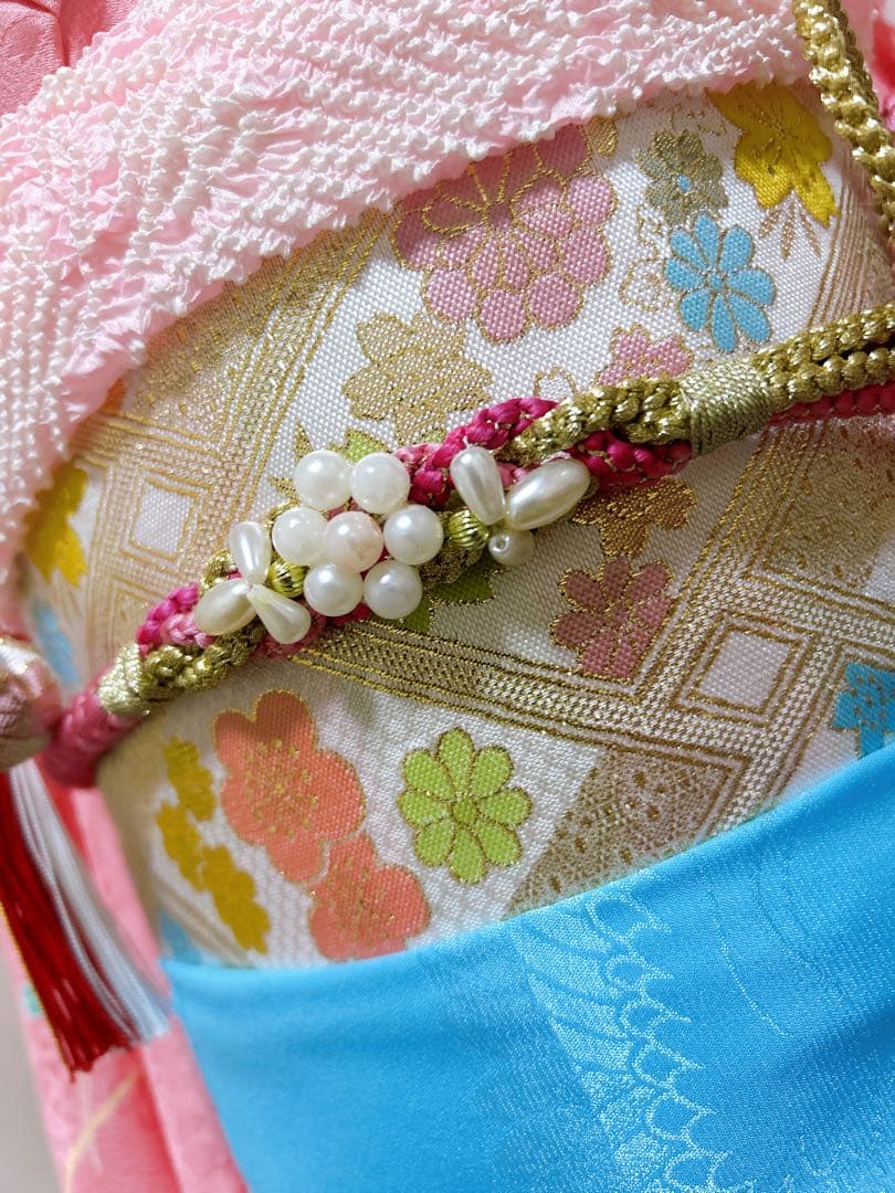 豪華正絹完全フルセット♡七五三　7歳　女の子　ピンク系　髪飾り　パール付帯締め