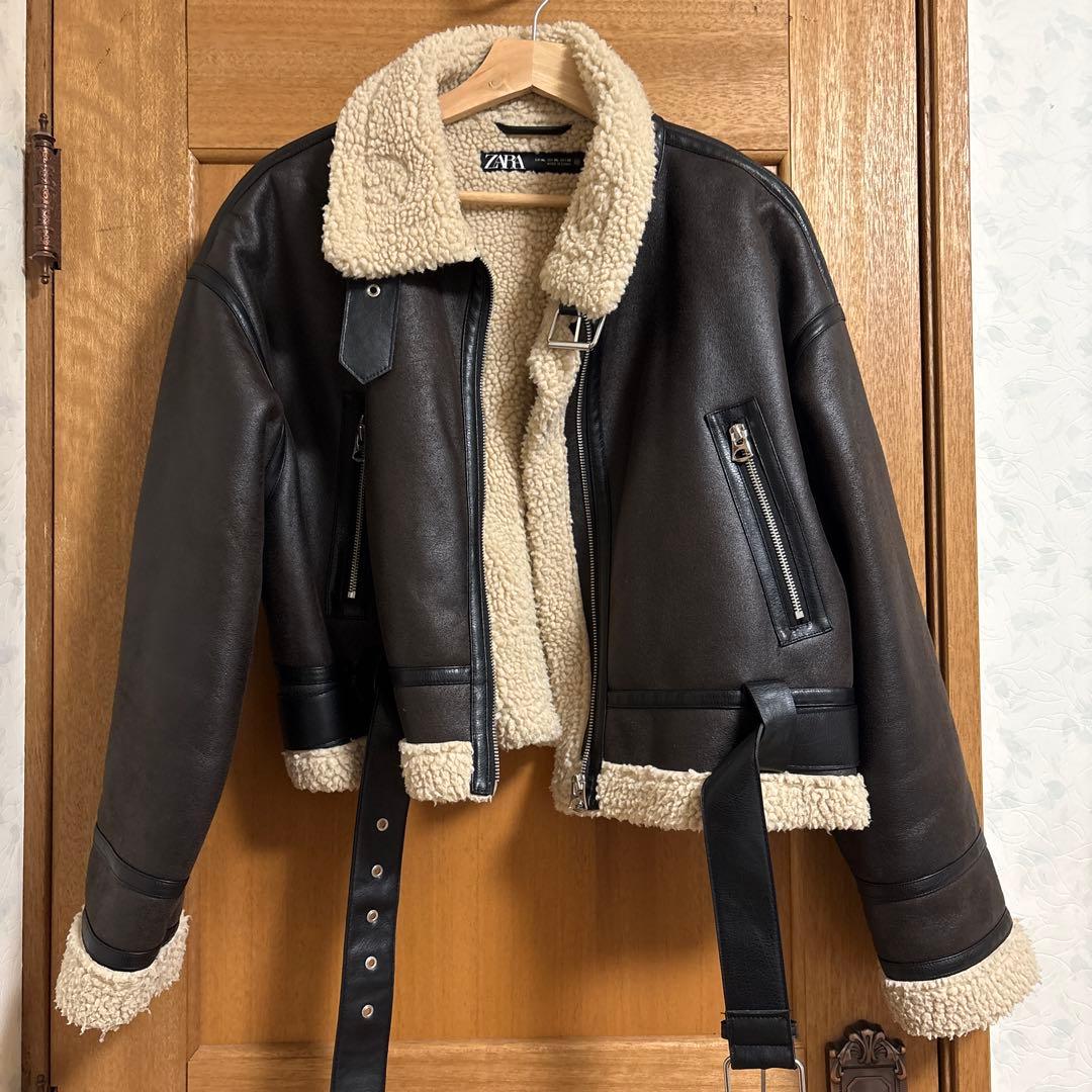 ZARA レディース ダブルフェイスショートジャケット　レザージャケット XL