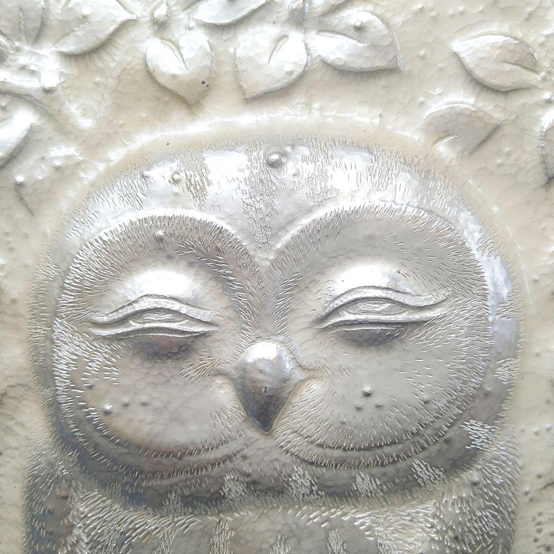 AE74 彫金家 帖佐美行 朧月 梟 共シール タトウ 差し箱 レリーフ 彫金額