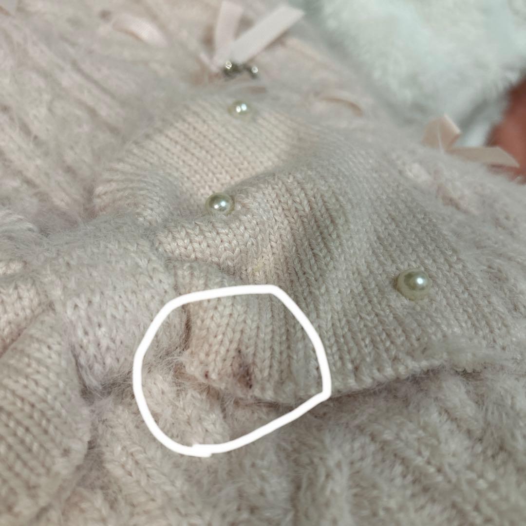 LIZLISA ポンポンリボンニットファーポンチョ　ピンク