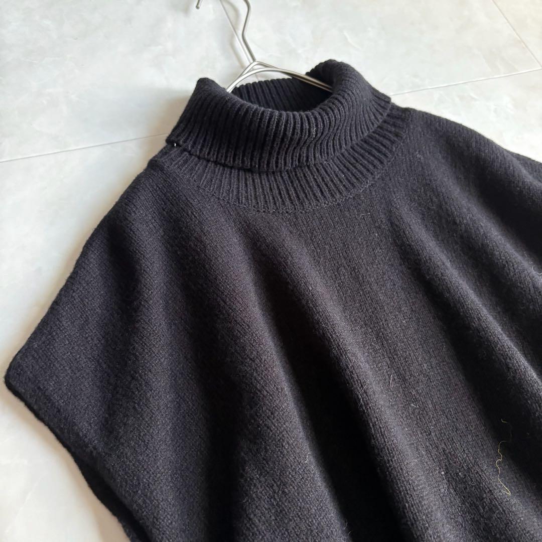 美品✨ veritecoeur ニットポンチョ 黒 F タートル サイド紐ベルト