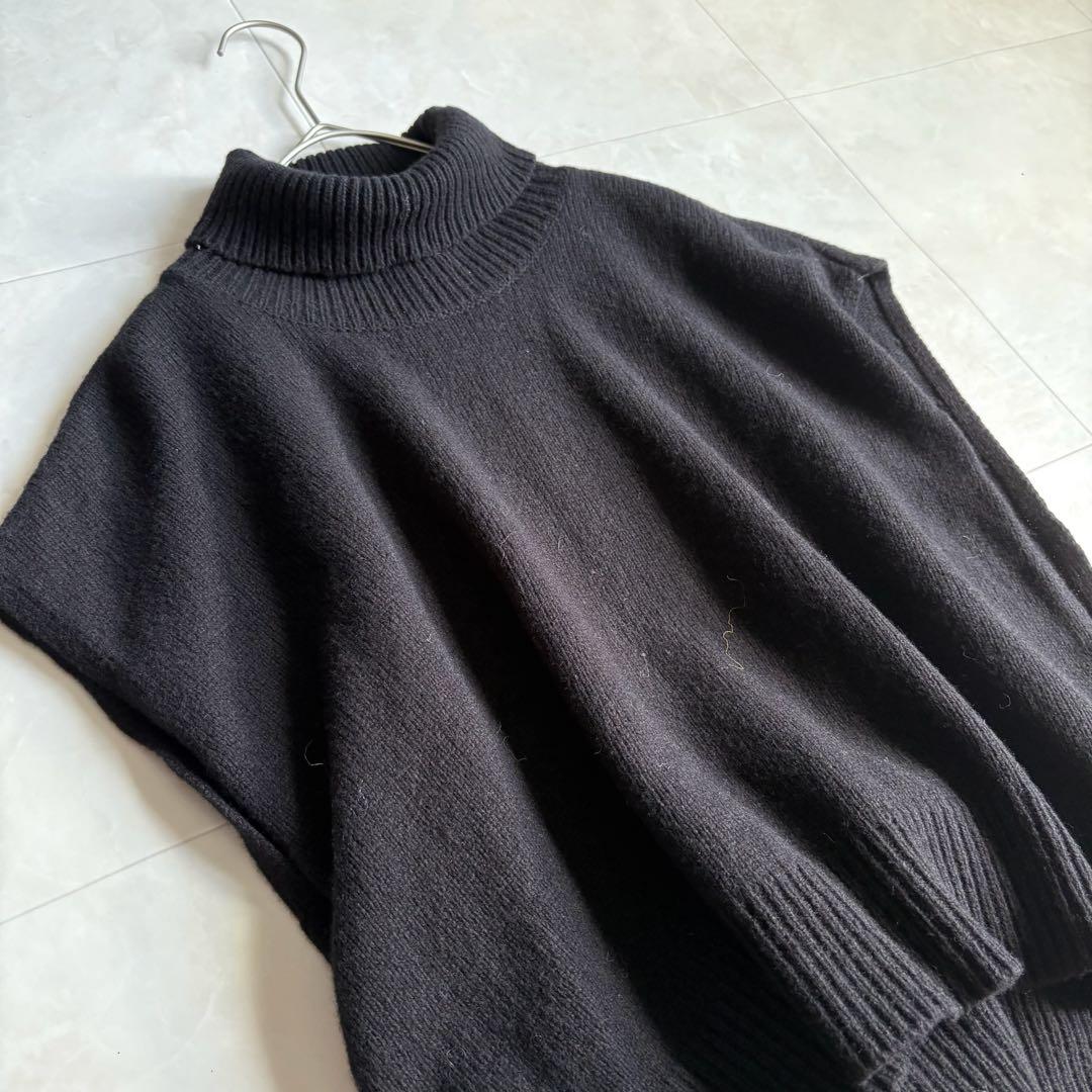 美品✨ veritecoeur ニットポンチョ 黒 F タートル サイド紐ベルト