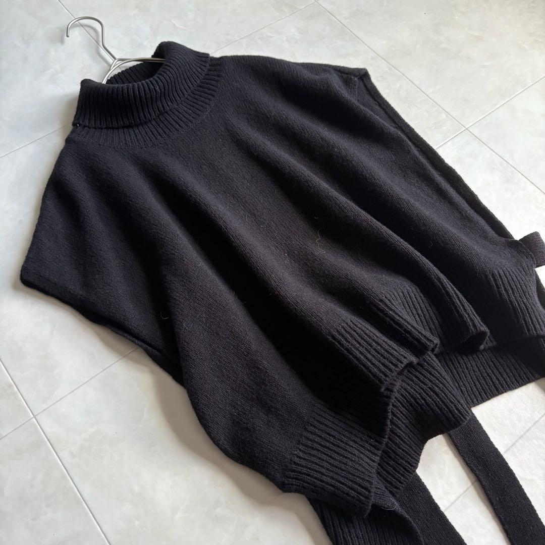 美品✨ veritecoeur ニットポンチョ 黒 F タートル サイド紐ベルト