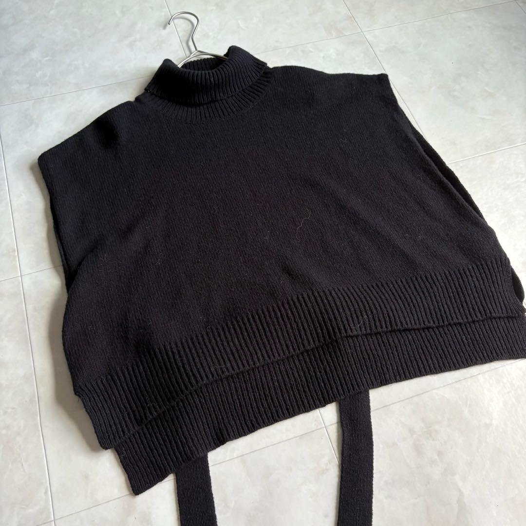 美品✨ veritecoeur ニットポンチョ 黒 F タートル サイド紐ベルト