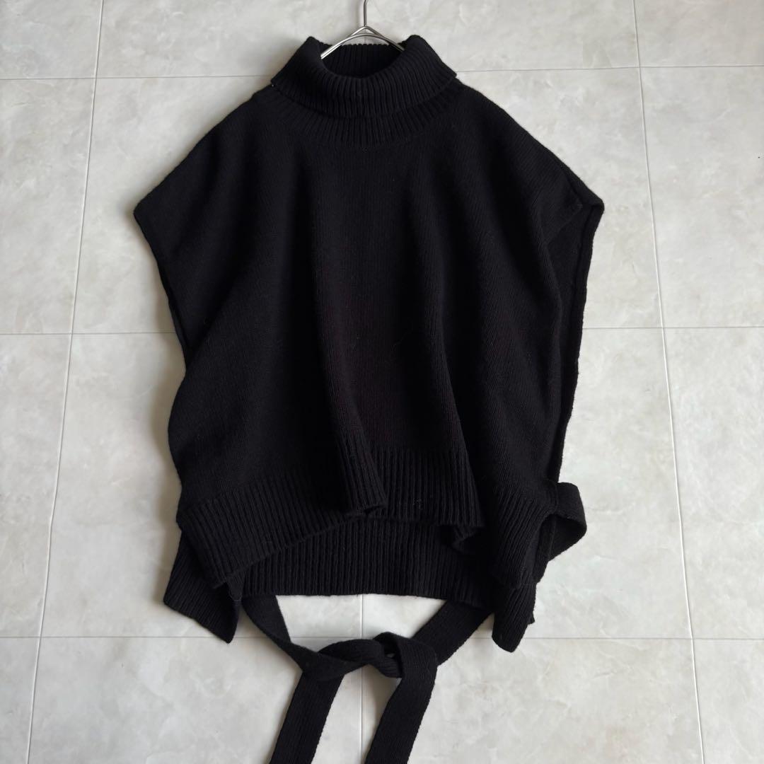 美品✨ veritecoeur ニットポンチョ 黒 F タートル サイド紐ベルト
