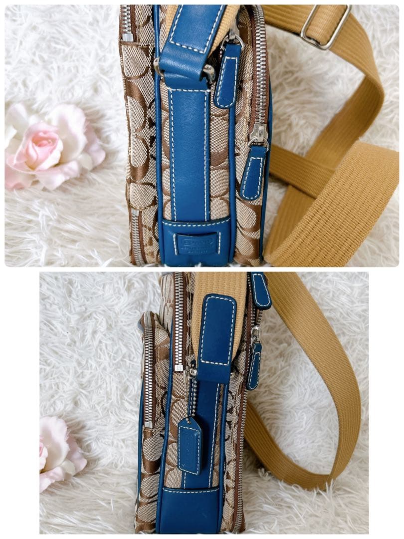 美品✨COACH コーチ シグネチャー 多収納 ショルダーバッグ ブルー