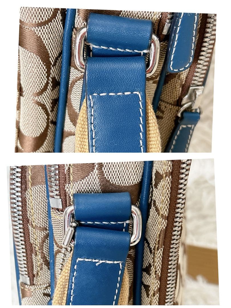 美品✨COACH コーチ シグネチャー 多収納 ショルダーバッグ ブルー