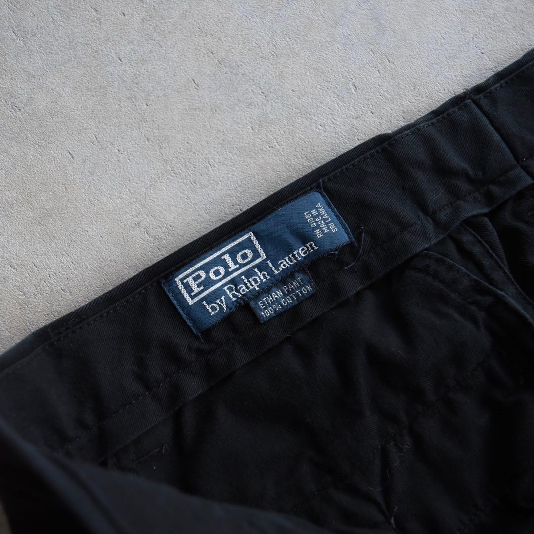 90s ラルフローレン ポロチノ ツータックチノ黒ブラック USA W32L30
