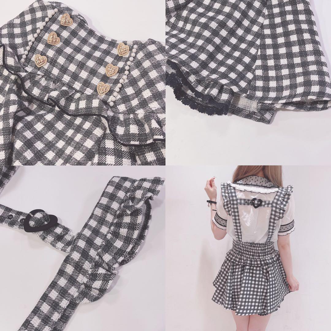 LIZLISA ギンガムツイードサスペンダー付スカパン ブラック