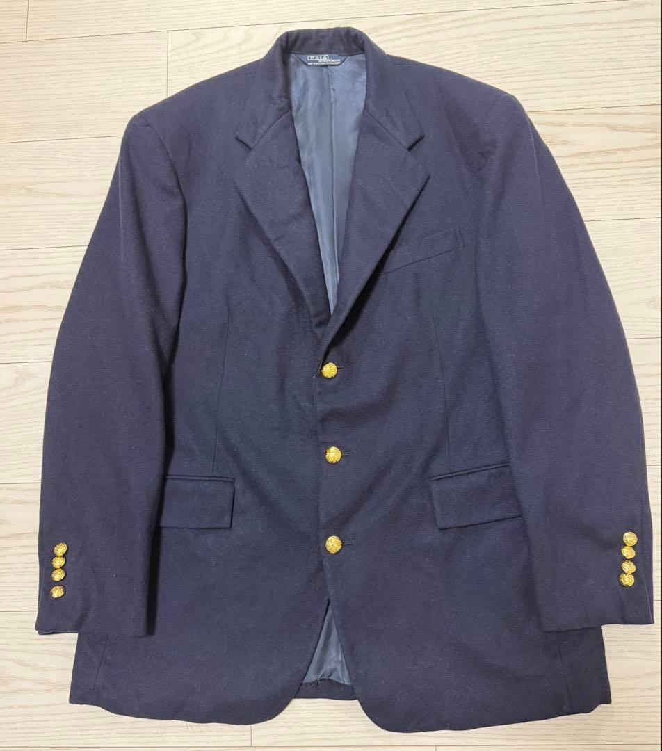 【希少】USA製 ラルフローレン フランネル 紺ブレ 段返り3つボタン 80s