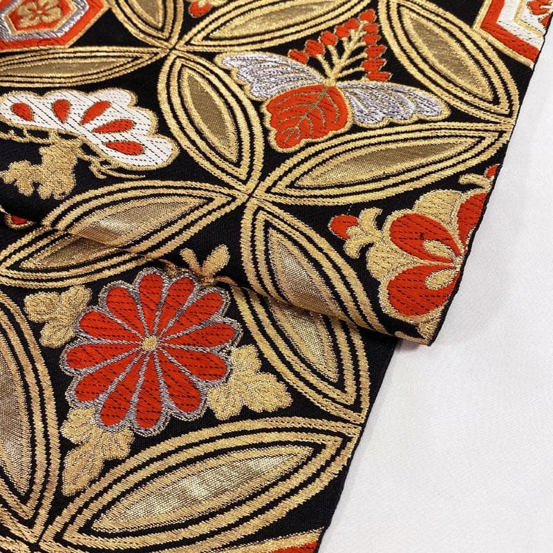 407ag61◎服部織物 七五三 7歳 六通本袋帯 ハーフ成人式 金黒◎美品