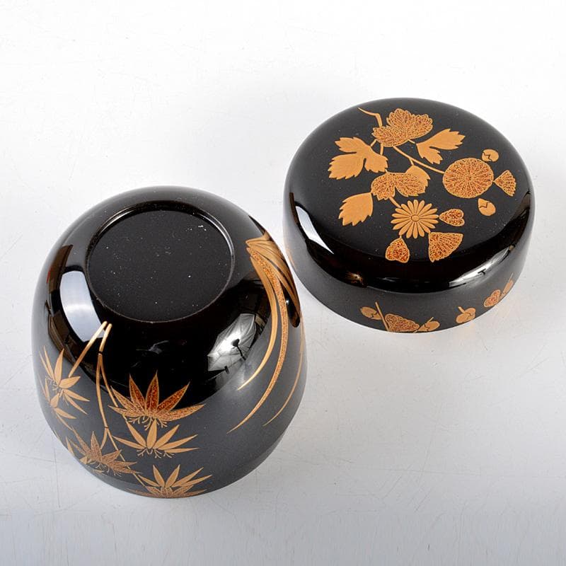 茶道具　山中塗　呉藤穣太郎作　四君子蒔絵　大棗　共箱　V　R5448