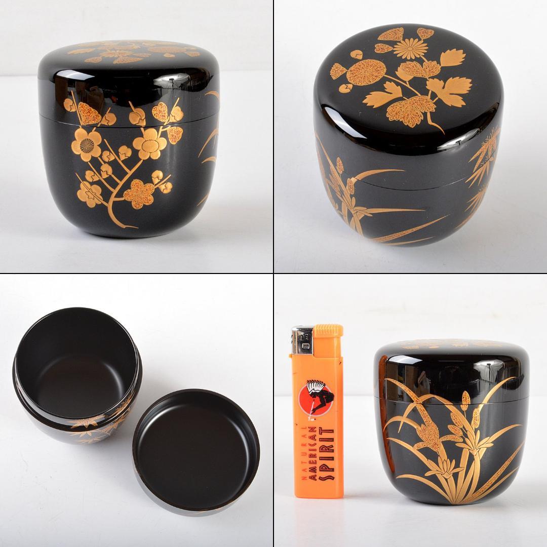 茶道具　山中塗　呉藤穣太郎作　四君子蒔絵　大棗　共箱　V　R5448