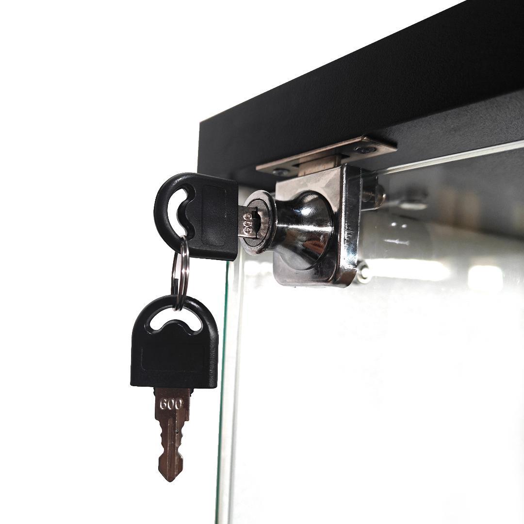 LED照明＆引き出し付き ガラスディスプレイキャビネット 鍵付き強化ガラス収納