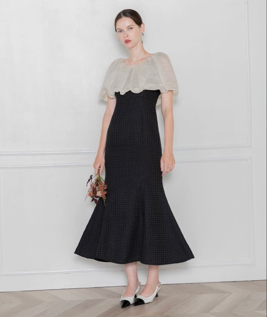 ［美品］2WAYオフショルダーパフスリーブ　マーメイドワンピース　ドレス