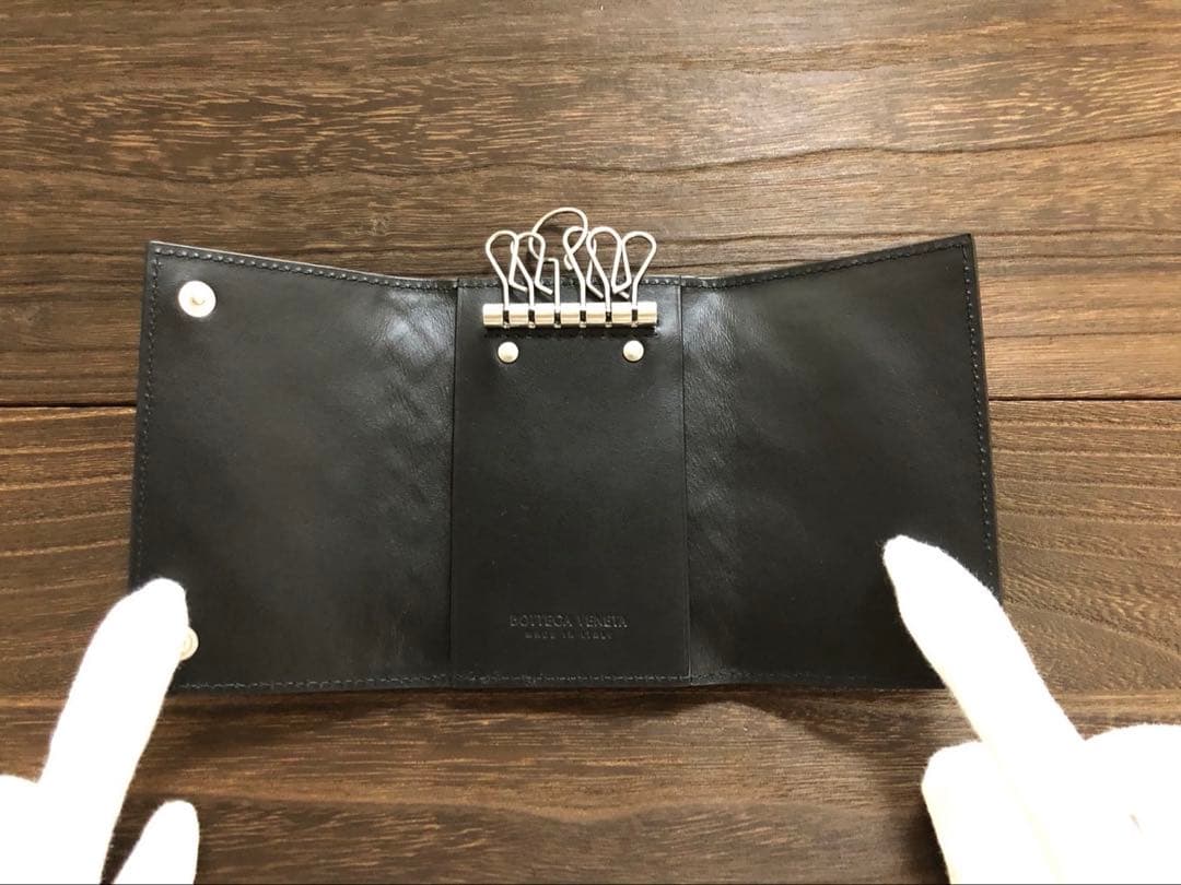 【現行新品】ボッテガヴェネタ　キーケース　イントレチャート　ブラック　キーリング