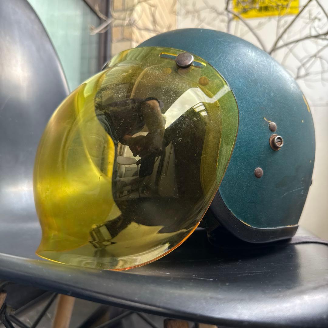 ヴィンテージ　ジェットヘルメット 1960年代　イエローシールド　装飾用　小帽体