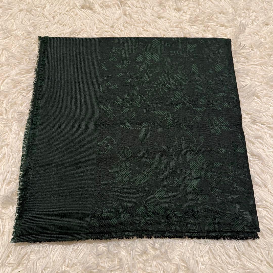 【箱付 美品】GUCCI マフラー ストール レディース シルク30% 濃緑