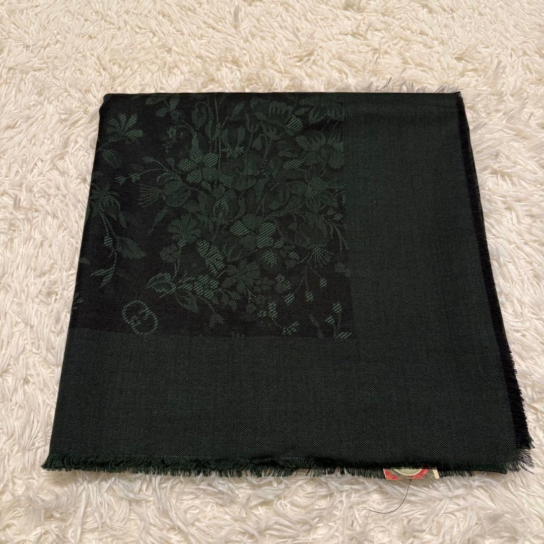 【箱付 美品】GUCCI マフラー ストール レディース シルク30% 濃緑