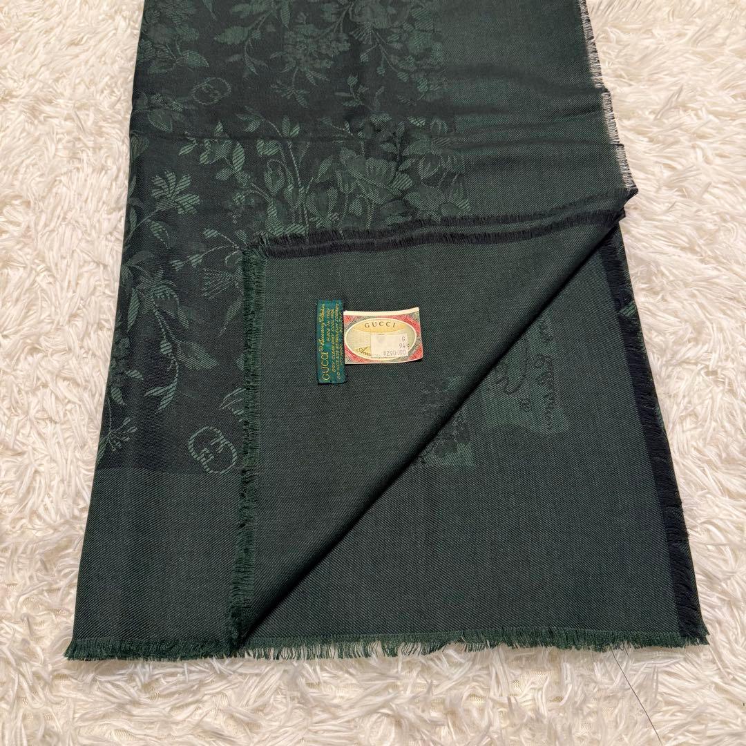 【箱付 美品】GUCCI マフラー ストール レディース シルク30% 濃緑