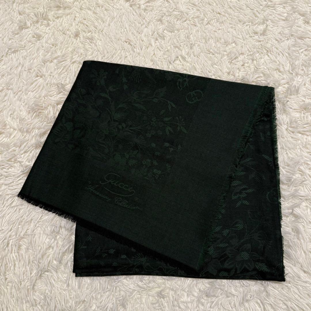 【箱付 美品】GUCCI マフラー ストール レディース シルク30% 濃緑