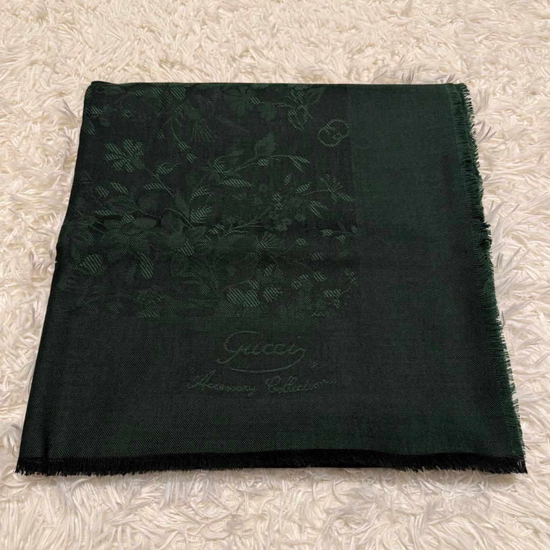 【箱付 美品】GUCCI マフラー ストール レディース シルク30% 濃緑