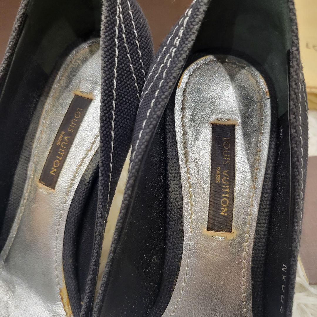 ルイヴィトン　ロゴ　パンプス　サンダル　ブラック　ミュール　リボン