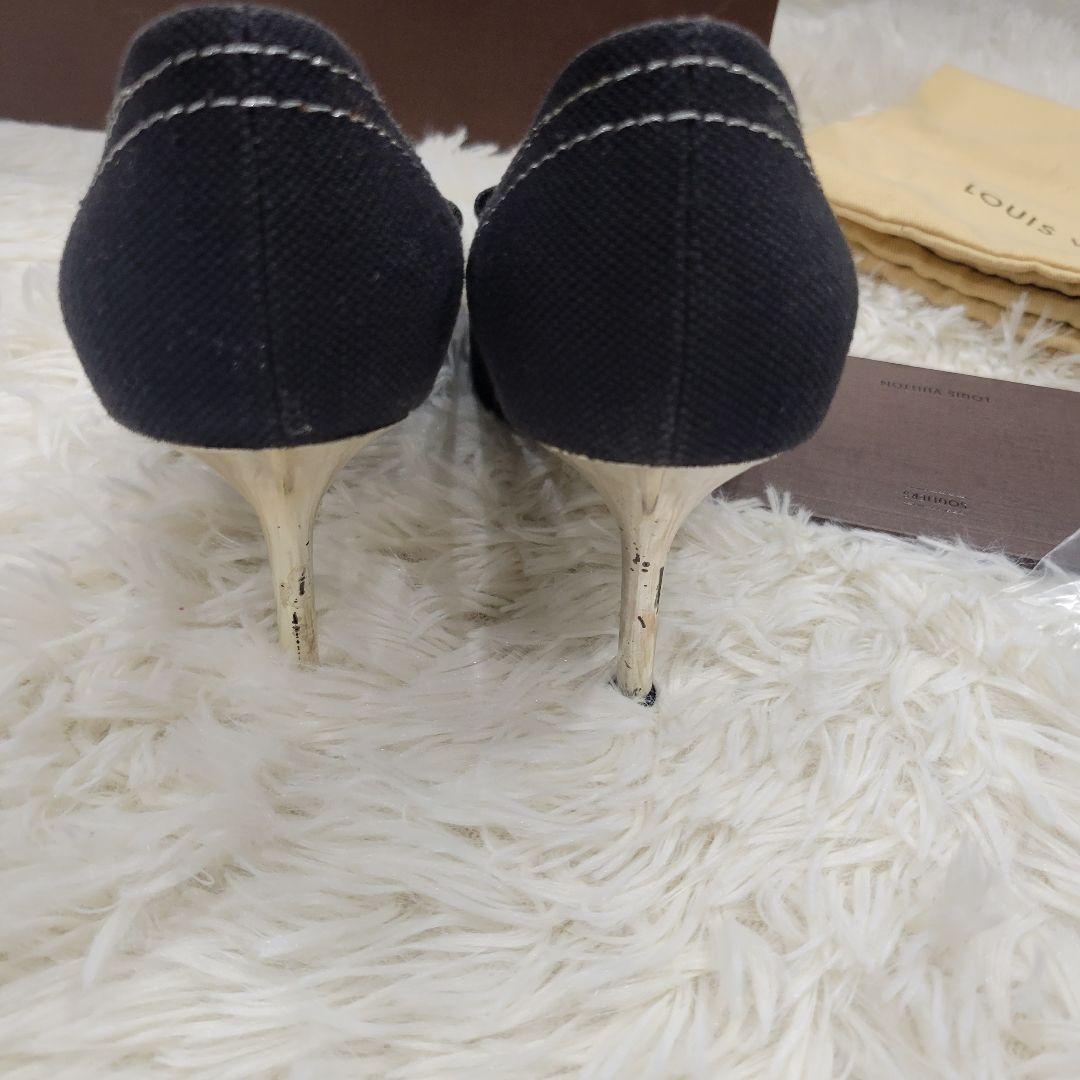 ルイヴィトン　ロゴ　パンプス　サンダル　ブラック　ミュール　リボン