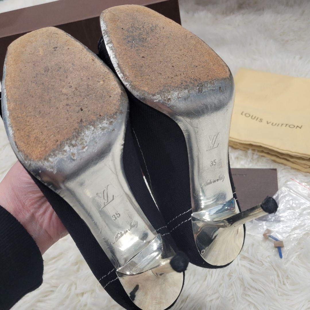 ルイヴィトン　ロゴ　パンプス　サンダル　ブラック　ミュール　リボン